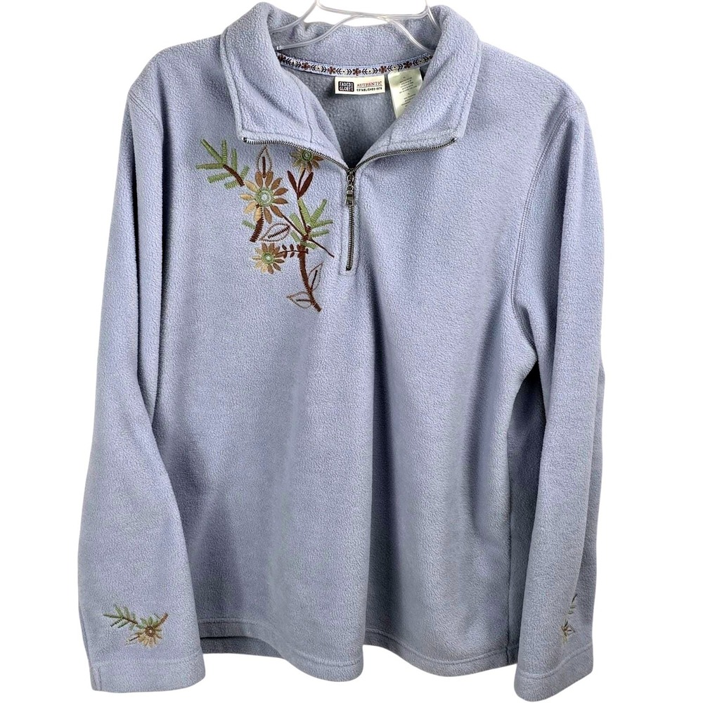 Vintage‎ Faded Glory Womens Pullover Fleece Blue Embroidered Floral Size XL Y2K
